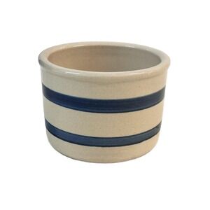 Robinson Ransbottom Low Jar‎ Crock Stoneware Blue Stripe USA Vintage Farmhouse
